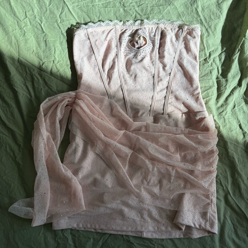 Cider Tube Heart Cut Out Rhinestone Corset Mini Dress